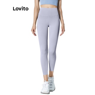 Image of Lovito Summer Plain High Waist Sports Yoga Pants (Light Blue/Pink/Black/Dark Blue/Gray/Green/Purple) Musim Panas Polos Pinggang Tinggi Olahraga Yoga Celana L02044 (Biru Muda / Pink / Hitam / Biru Tua / Abu-abu / Hijau / Ungu)