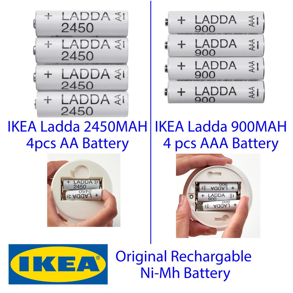 IKEA Ladda NiMH Rechargable Long Lasting Battery AA 2450mAh AAA 900mAh