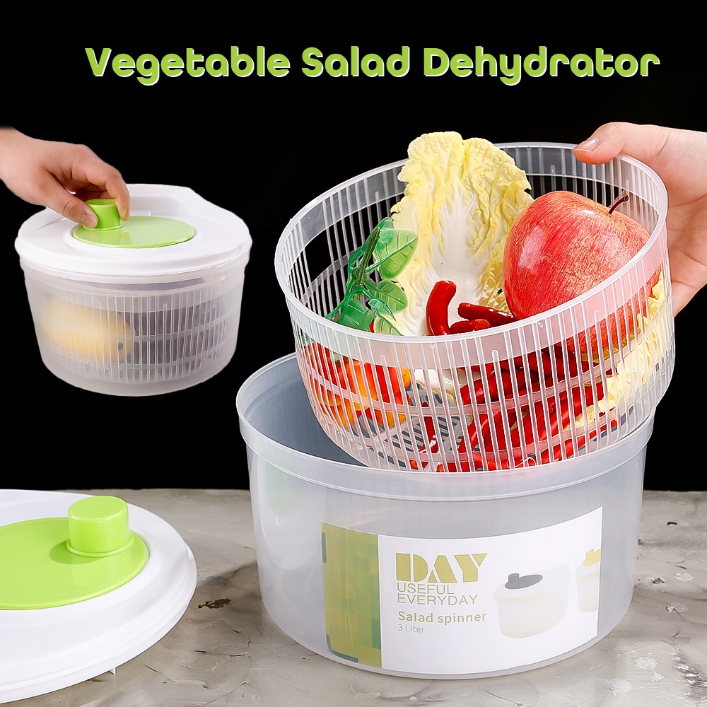 Manual Vegetable Salad Dehydrator/Simple Plastic Leafy Washing Drying Spinner Strainer/Multifunctional Kitchen Food Drainer