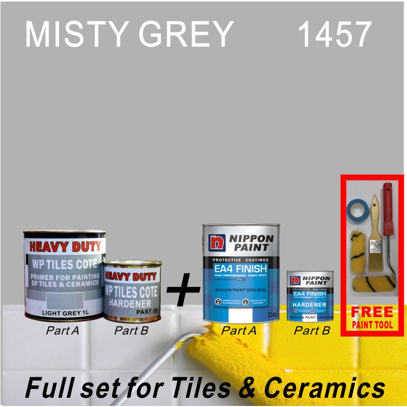 Misty Grey 1457 / 1 Set Ea4 ( 1L Heavy Duty Wp Tiles Cote Primer / 1L Nippon  Ea4 Epoxy Finish Colour / Free Tool | Shopee Malaysia