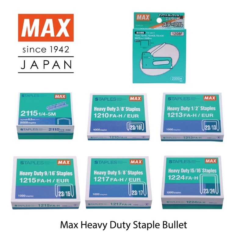 MAX All Size Heavy Duty Staples (Stapler Bullet Refill / Dawai Kokot