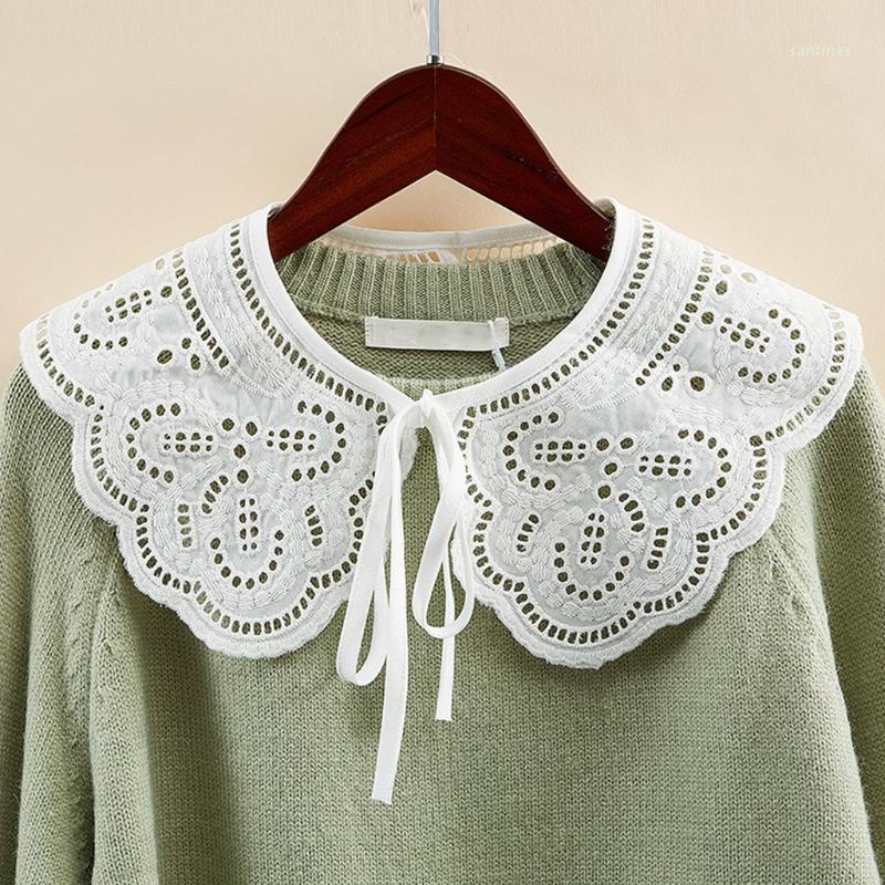 san* Womens Hollow Out Dragonfly White False Fake Collar Lolita Jacquard Floral Lace Big Shawl Decorative Necklace Short Poncho Capelet Dickey