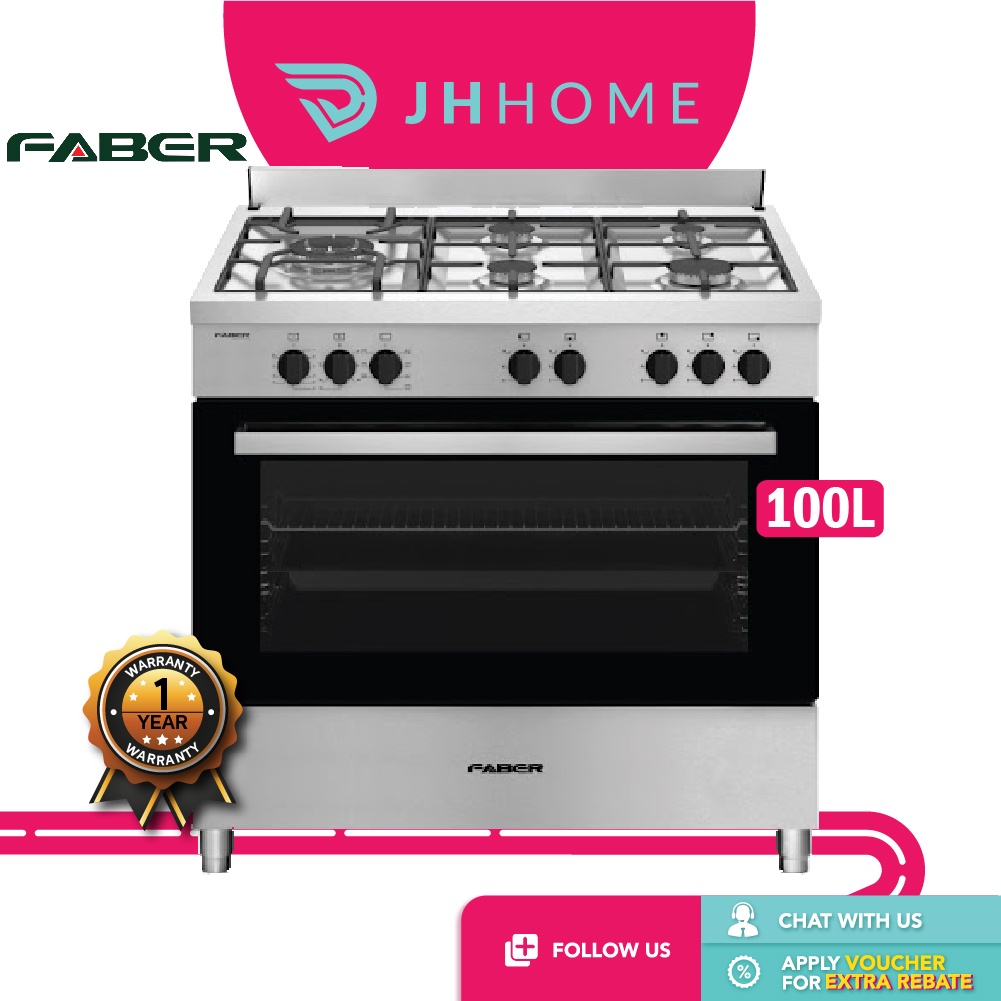 Faber Fisso 5 Burners Stainless Steel With Electric Oven 100L 9995E/Ss [Free Standing Cooker Gas Cooker]