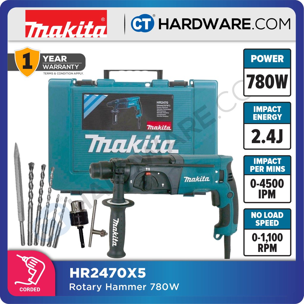 MAKITA HR2470X5 CORDED HAMMER 24MM (15/16") | 780W | 3-MODE 2.4J HR2470 | Shopee Malaysia
