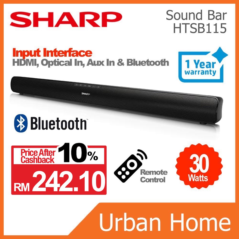 SHARP Home Theater Wireless Bluetooth Sound Bar (HTSB115/HTSB115