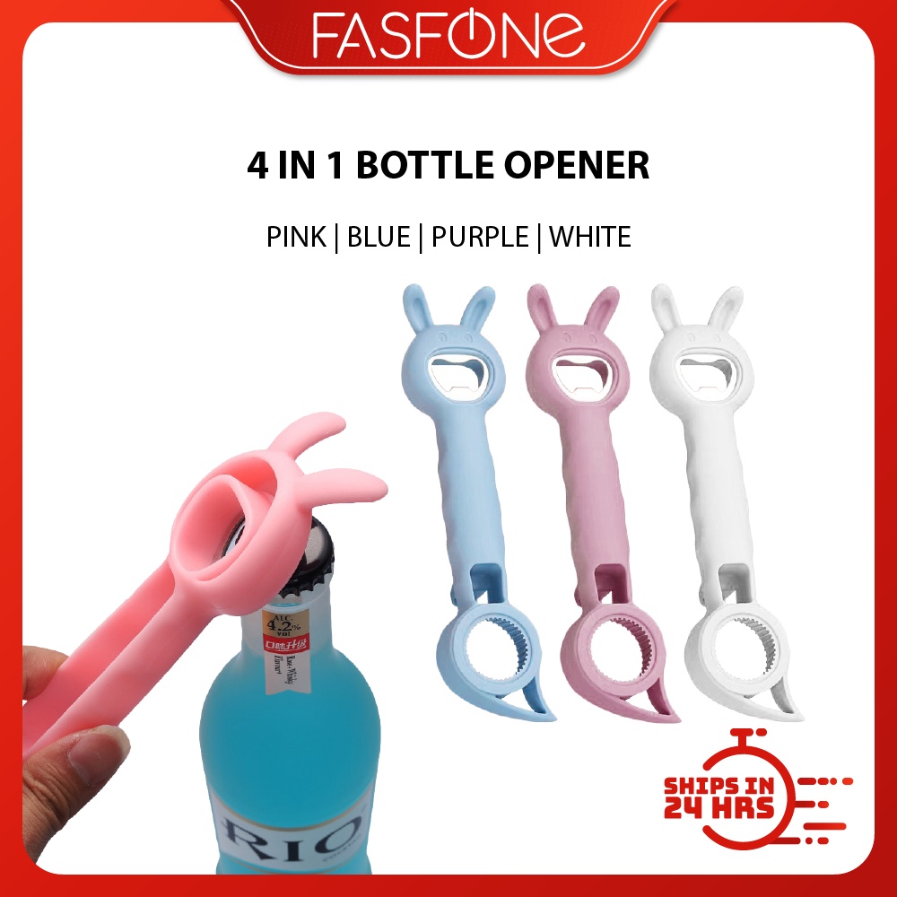 4 In 1 Multipurpose Bottle Can Opener Bunny Design Kitchenware Pembuka Makanan Tin Crown Cap