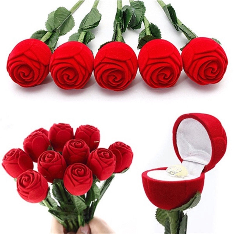 Valentine's Day Charm Rose Flower Ring Earring Necklace Case Boxes Display Pack