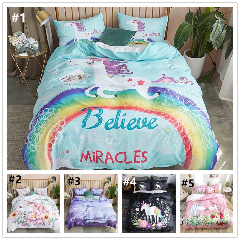 Unicorn Bedding Set Cute Duvet Cover Set Girl Rainbow Quilt Cover