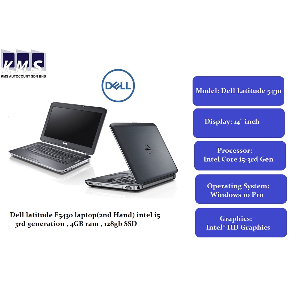 Dell latitude E5430 laptop(2nd Hand) intel i5 3rd generation , 4GB ram ,  128gb SSD | Shopee Malaysia