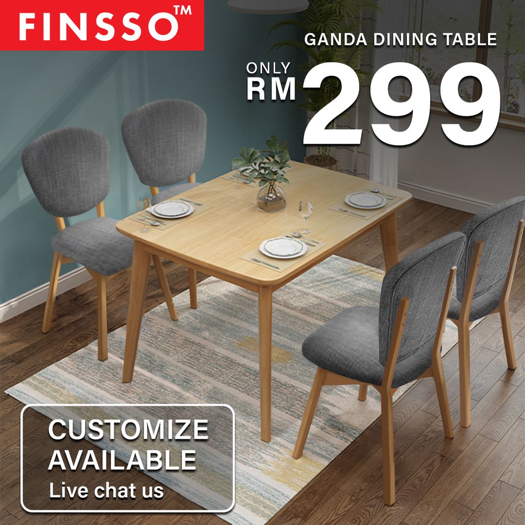 FINSSO: Ganda Rubber Solid Wood Dining Table Set With 4 Chairs/ meja makan/ 餐桌