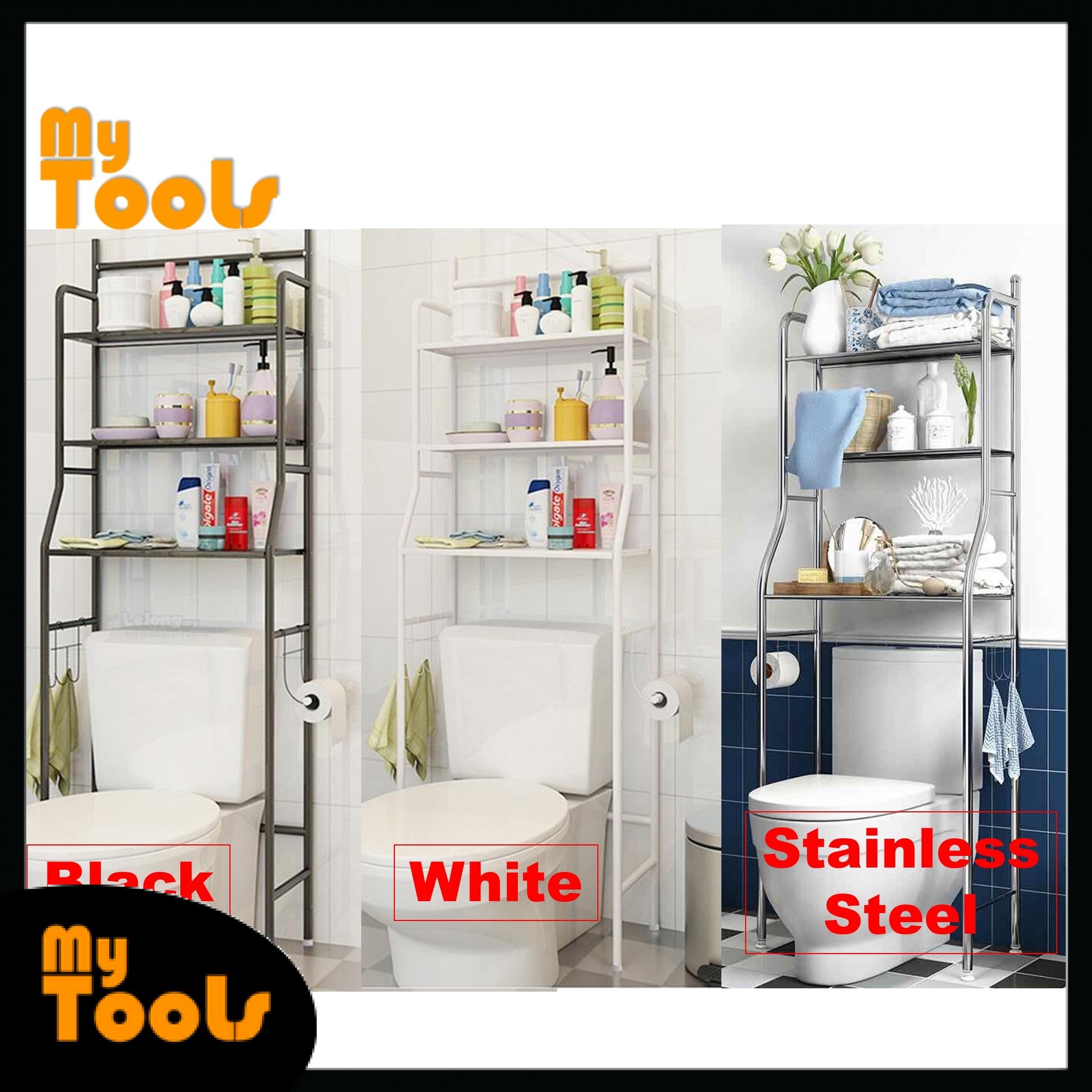 Mytools 3 Tiers Bathroom Rack and Toilet Organizer Shelves Rack White ...