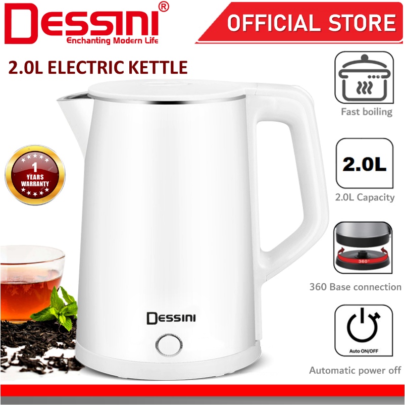 DESSINI ITALY Stainless Steel Electric Kettle Automatic Cut Off Boiler Jug Teapot Cerek (2.0L)