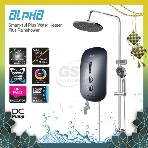 Alpha Smart18i Instant Water Heater cw DC Pump & Rain Shower Shower