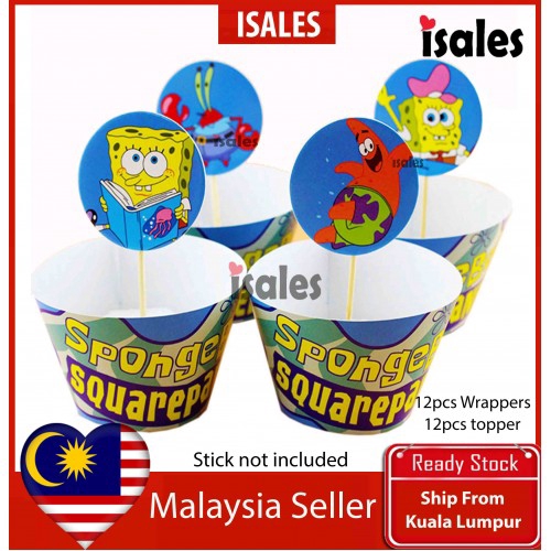 Party Decoration 24pcs Spongebob Cake Cupcake Topper Wrappers Kid