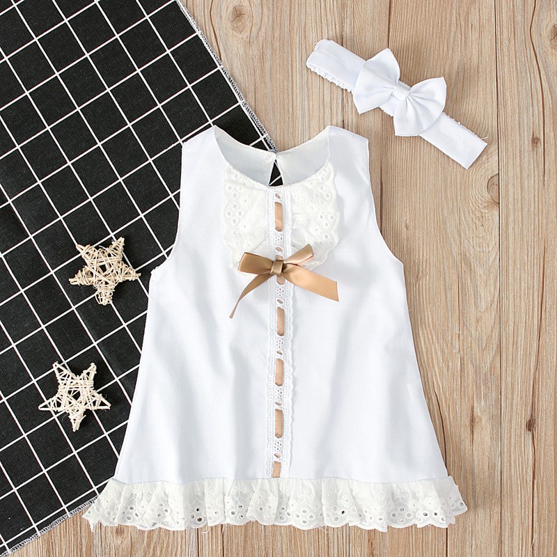 SWEETBERRY BABY ?Newborn Baby Girl Dress baby birthday dress Sweet Bow Lace Hem Sleeveless Princess Dress+Headband Set