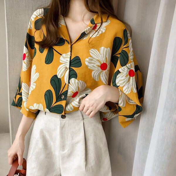 floral yellow blouse