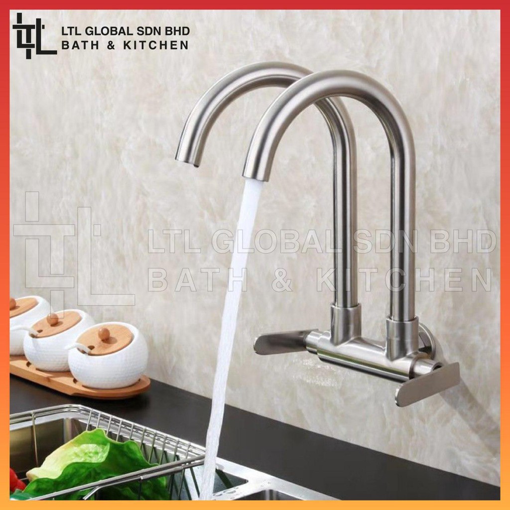 Premium Corro Sus304 High Quality Heavy Duty Stainless Steel Double Twin Hose Kitchen Faucet Wall Sink Tap Shopee Malaysia