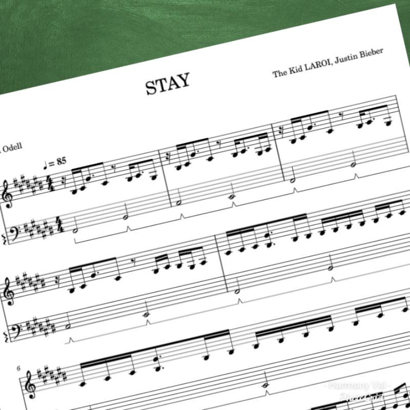 Piano Sheet Music STAY (The Kid LAROI & Justin Bieber) | Piano Solo Grade 4