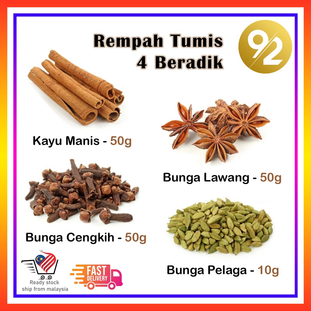 Rempah Tumis 4 Beradik Kayu Manis 50g Bunga Cengkih 50g Bunga