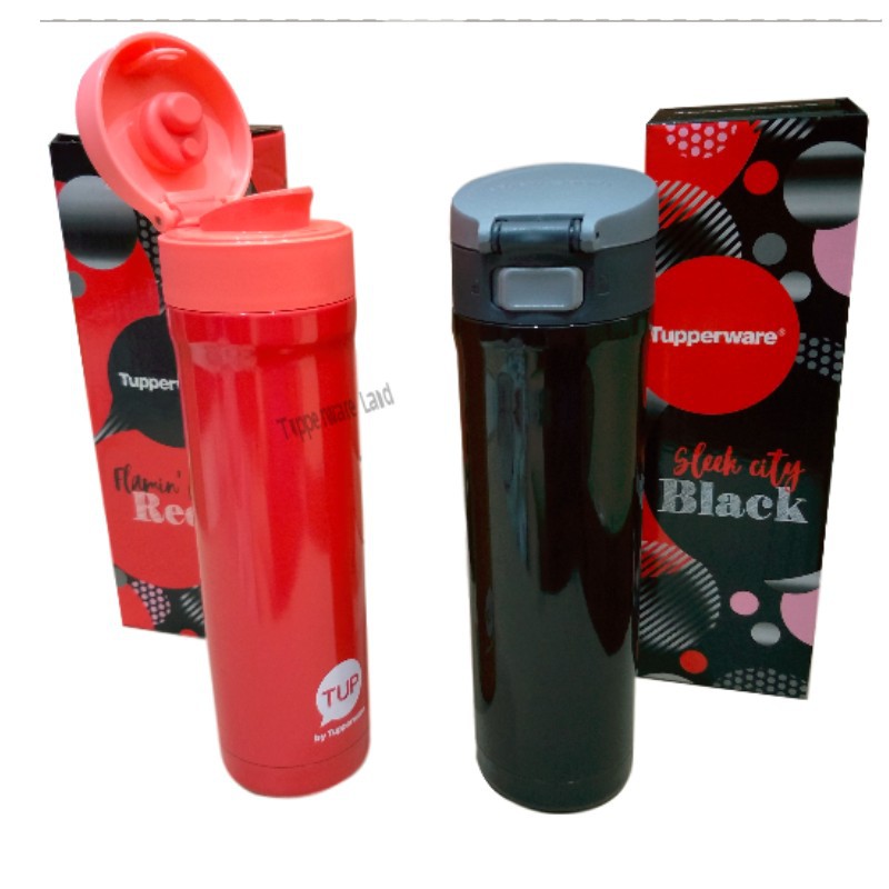 Tupperware Flip N Sip Thermal Flask (Black/Red) With Safety Lock