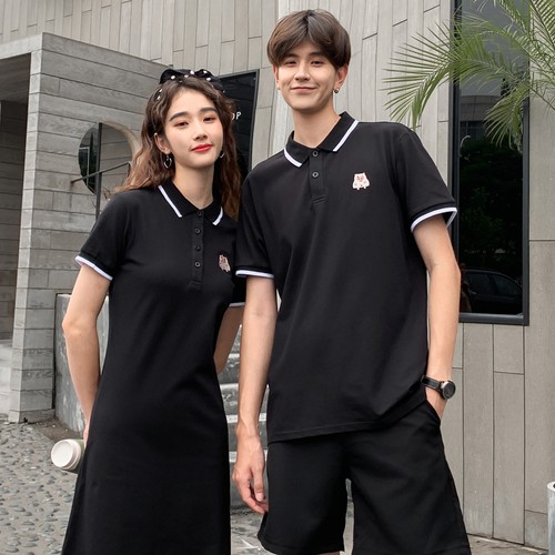 couple dress and polo shirt