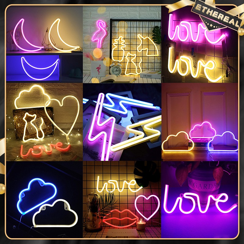 Neon LED Night Battery Light Modeling lamp Lightning Love Moon Cloud Decor Light