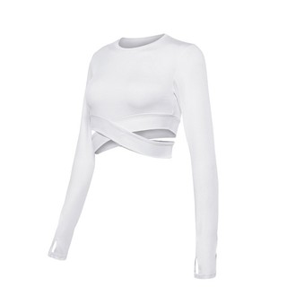 white long sleeve gym crop top