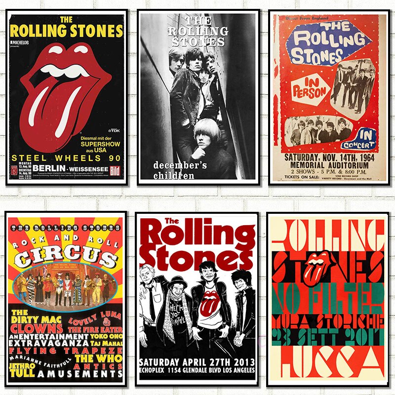 HIgh quality White paper Rock Band Poster Plaque Rolling Stones Paper poster Wall Decor for Bar Pub