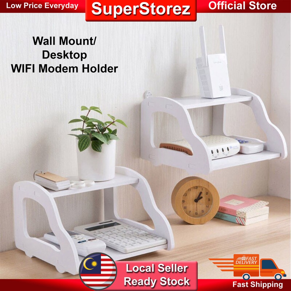 Superstorez Modem WIFI Holder Rack Wall Mount Organizer Storage Shelves Shelf Rak Modem Shopee