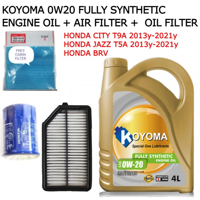 HONDA CITY T9A , HONDA JAZZ T5A , HONDA BRV AIR FILTER + OIL FILTER + KOYOMA 0W20 FULLY