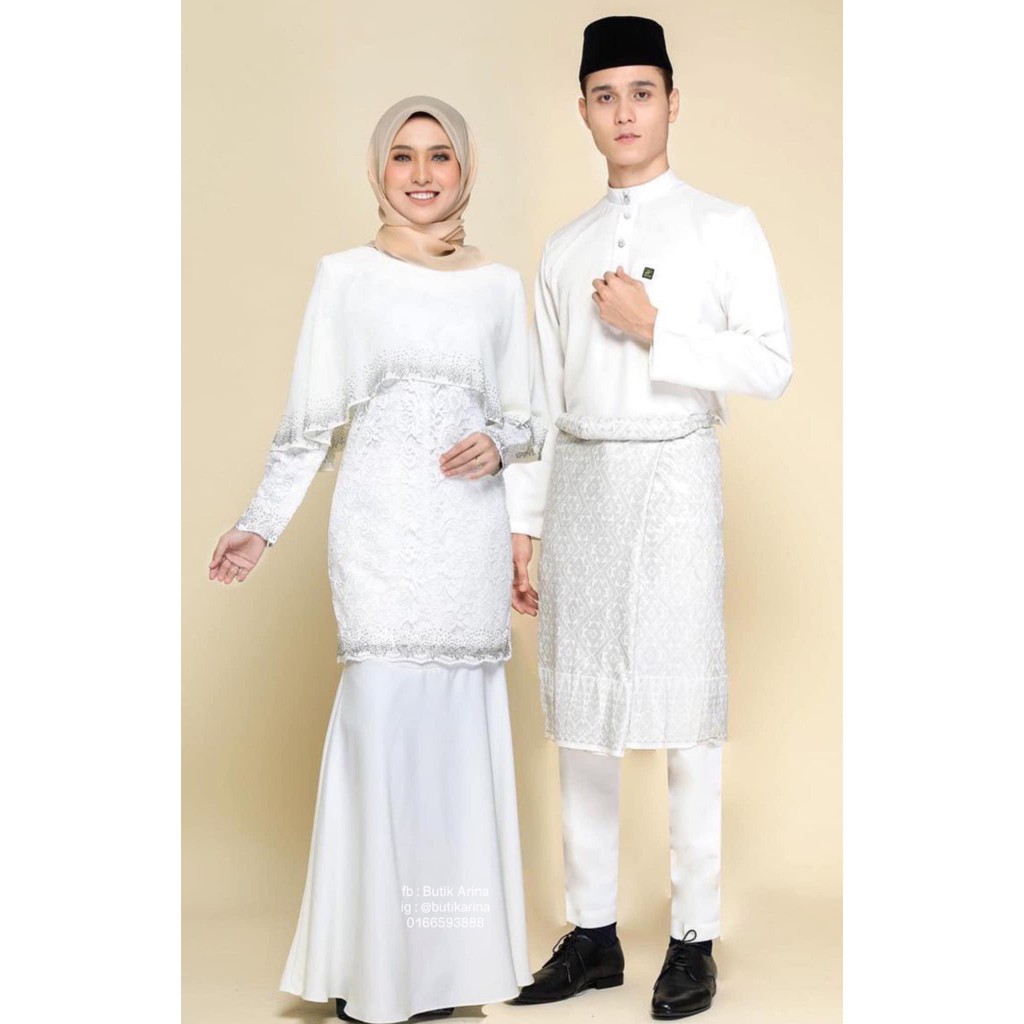 Baju Kurung Moden Nikah Sanding Putih Offwhite Couple Set Sedondon Mawar Shopee Malaysia
