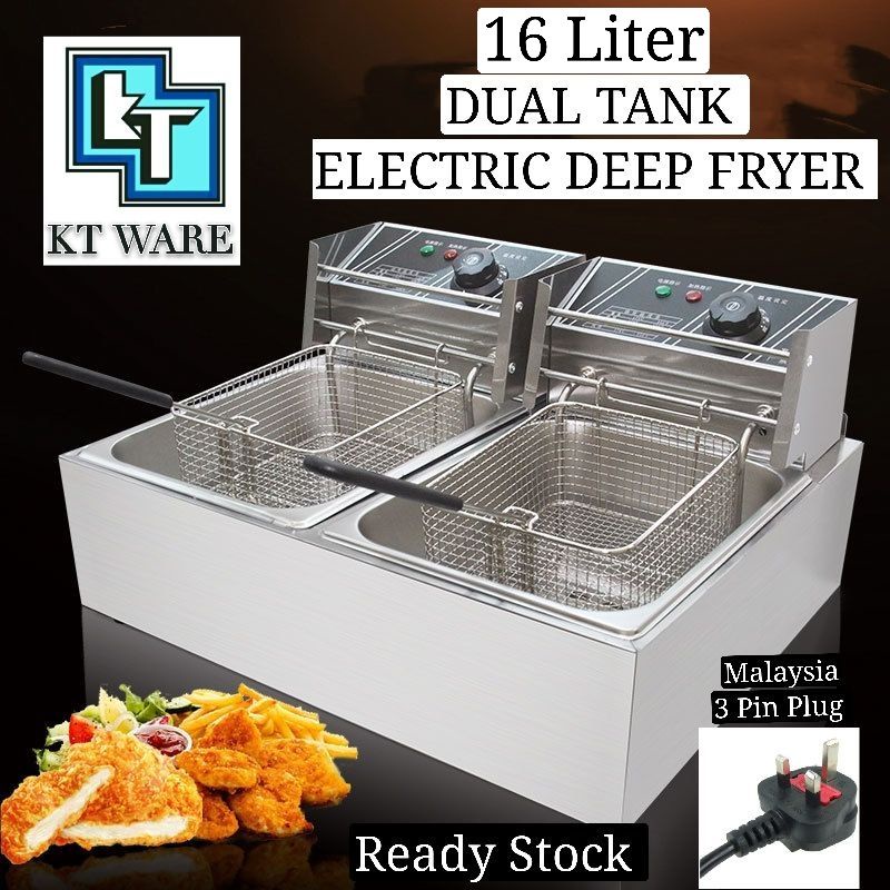 KT WARE 2 x 8L Electric Stainless Steel Deep Fryer Commercial Portable Double Tank dapur goreng elektrik kentang goreng