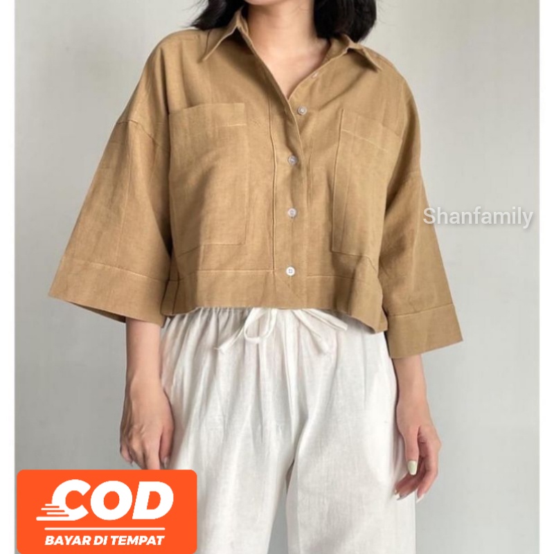 KEMEJA Linen crop shirt | Latest women's crop top shirts