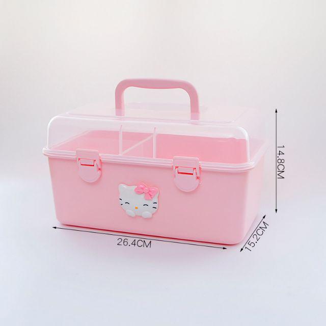 [ READY STOCK ]  Pink Home Storage Box Medicine Cartoon Kitty Plastic Beauty Cat Nail Makeup Jualan Murah Simpanan Toy