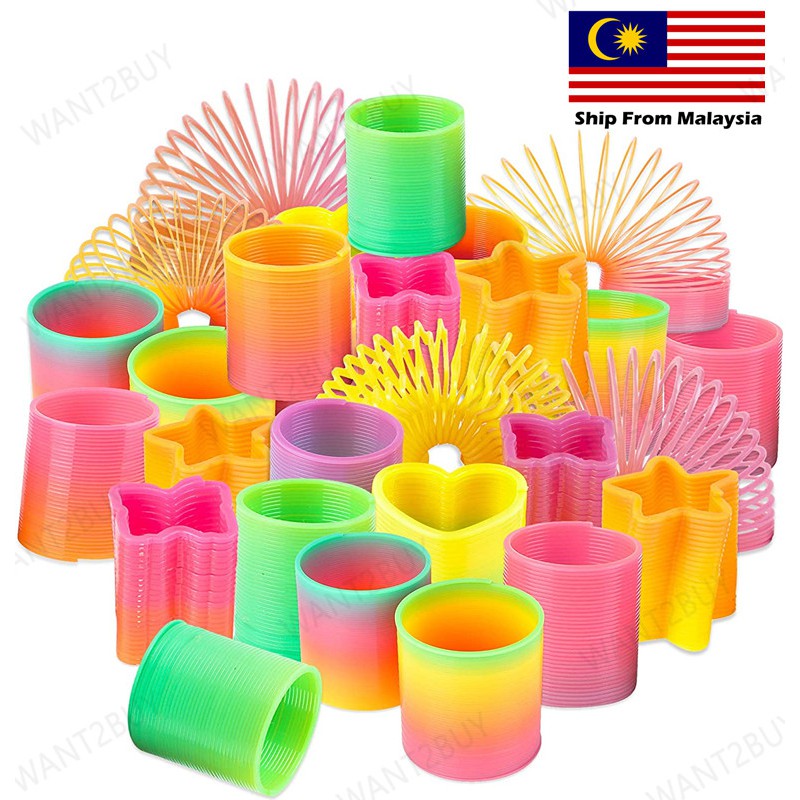 Mini Medium Rainbow Magic Spring Toy Assortment Plastic Coil Spring Toy Bright Colors and Shapes Party Prizes