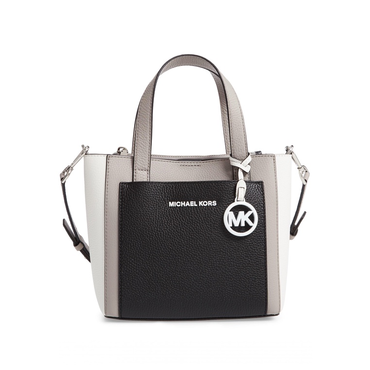 Michael Kors Gemma Small Tri-Color Pebbled Leather Crossbody - Pearl Grey/Optic  White/Black | Shopee Malaysia