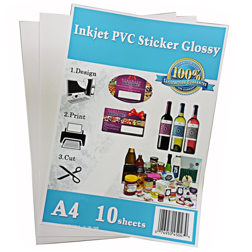 A4 PVC white glossy Sticker Paper For Inkjet & laser printer (10pcs