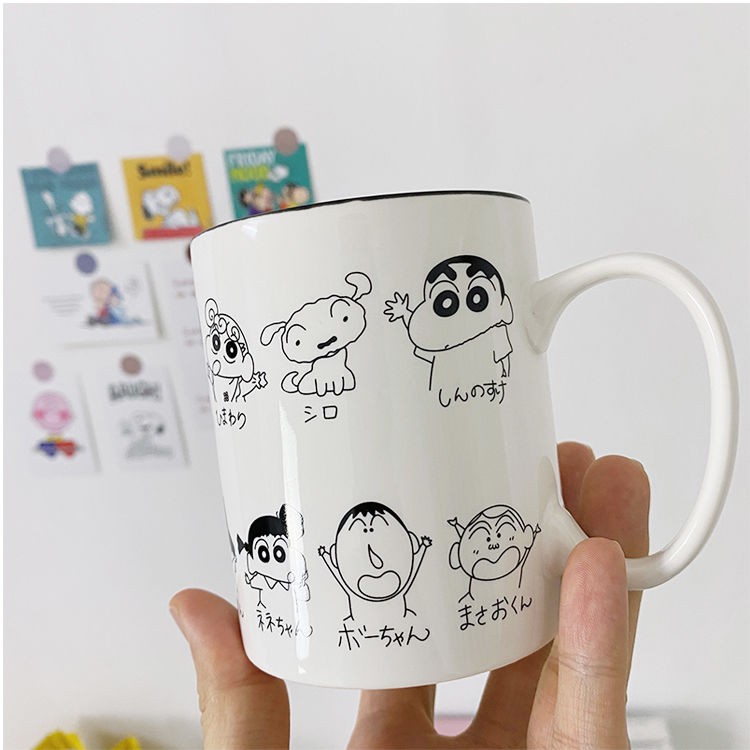 Crayon Shin-chan cartoon Cup birthday gift for shinchan  fans蜡笔小新日韩卡通杯子陶瓷杯带盖勺创意马克杯可爱少女心简约ins Shopee Malaysia