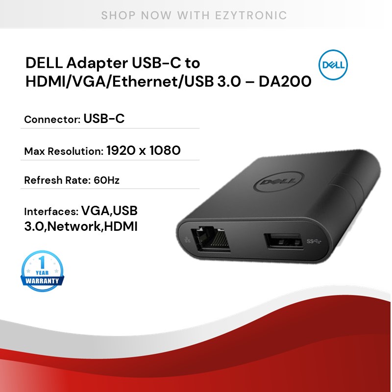 Dell Adapter DA200 USB-C to HDMI/VGA/Ethernet/USB  | Shopee Malaysia