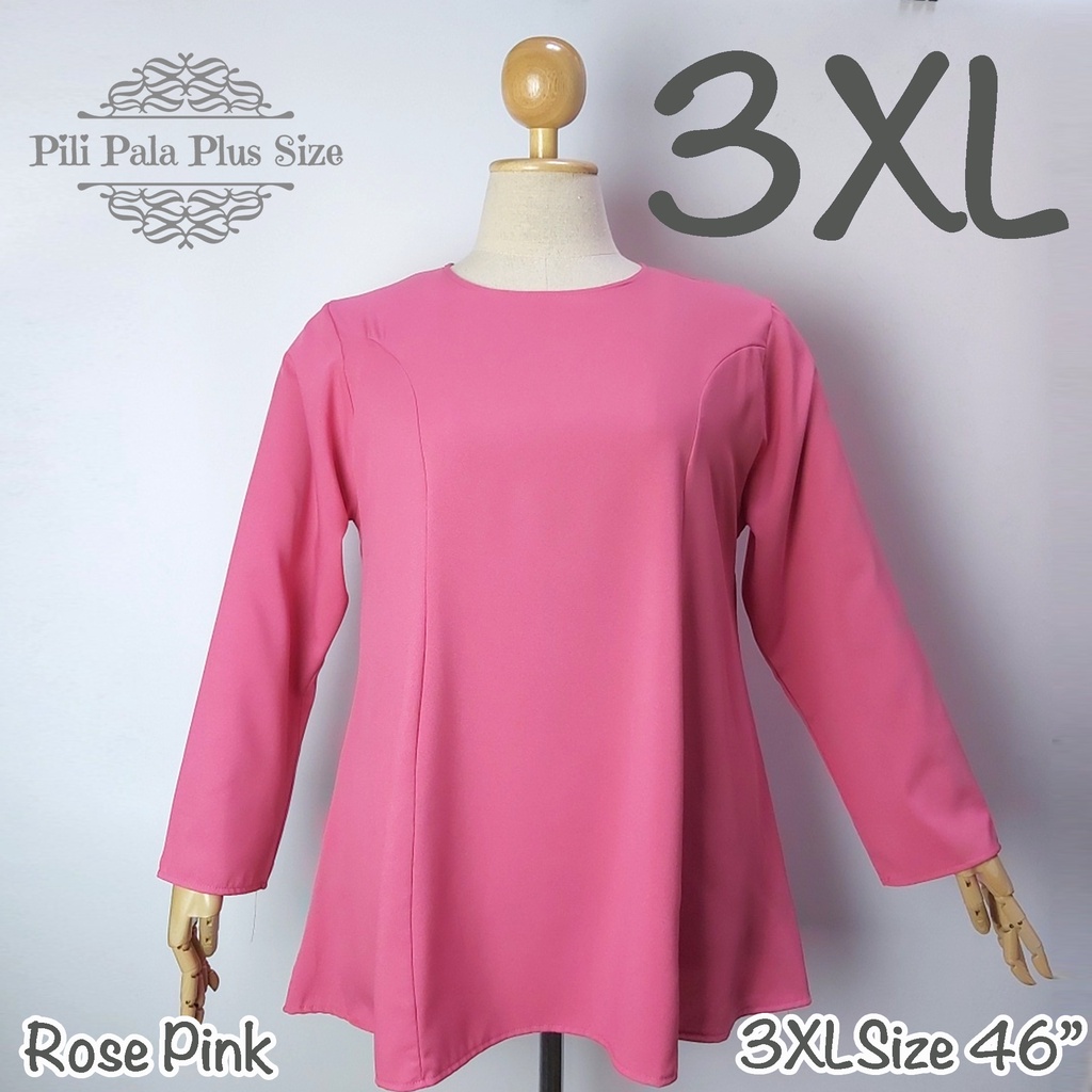 PILI PALA 3XL/46" Princess Cut Plus Size Long Sleeve Muslimah Kurung Top Size Besar Blouse -I