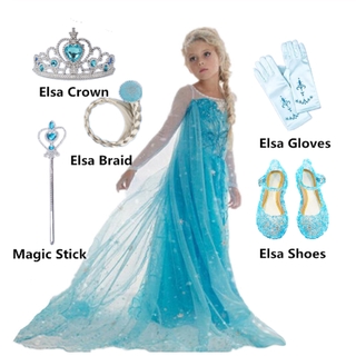 [NNJXD]Girls Dress Halloween Anna Elsa 2 Cosplay Costume Dresses Girl Princess Elsa Dress For Birthday Party Children Kids Clothing
