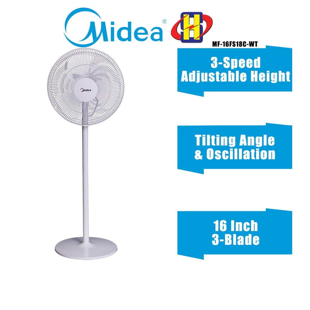 Midea Stand Fan 16 Inch 3 Speed Adjustable Height Stand Fan Mf 16fs18c Wt Shopee Malaysia