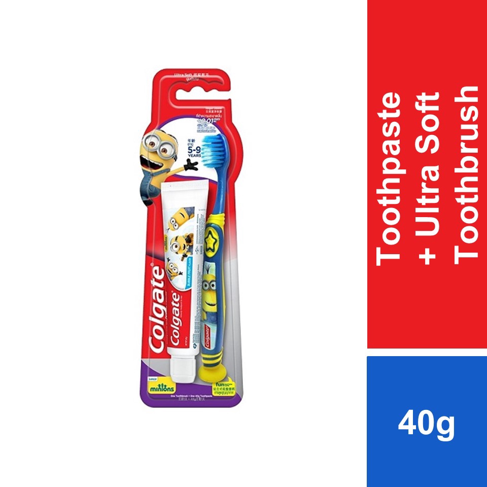 Colgate Kids Minion Toothpaste 40g + Toothbrush 5-9 Years (Ultra Soft ...