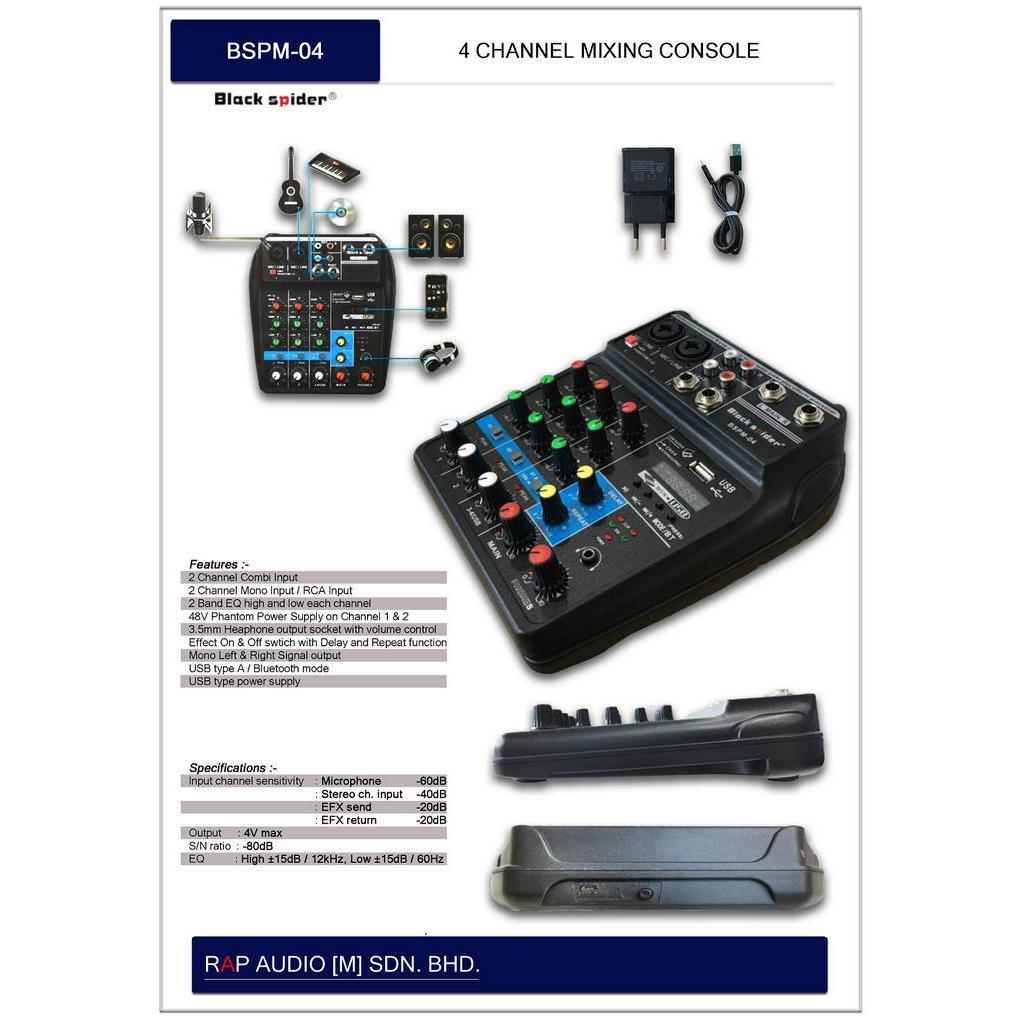[BLACK SPIDER] BSPM04 MIXER 4 CHANNEL Shopee Malaysia