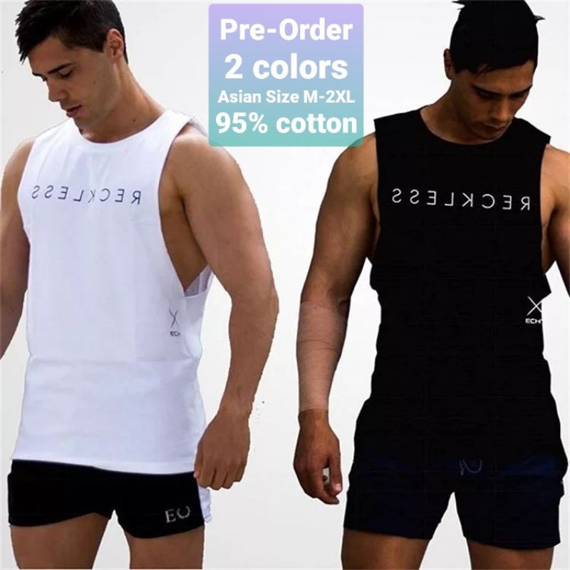 Gym T Shirt Cotton Workout Training Fitness Running Muscle Men Slim Fit Cloth Tank Top Sleeveless Baju Lelaki Sado