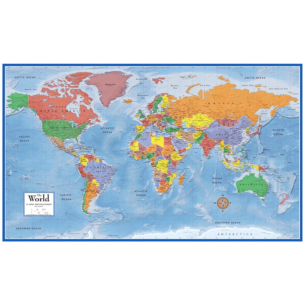 48x78 World Classic Premier Wall Map Mega Poster Laminated | Shopee ...