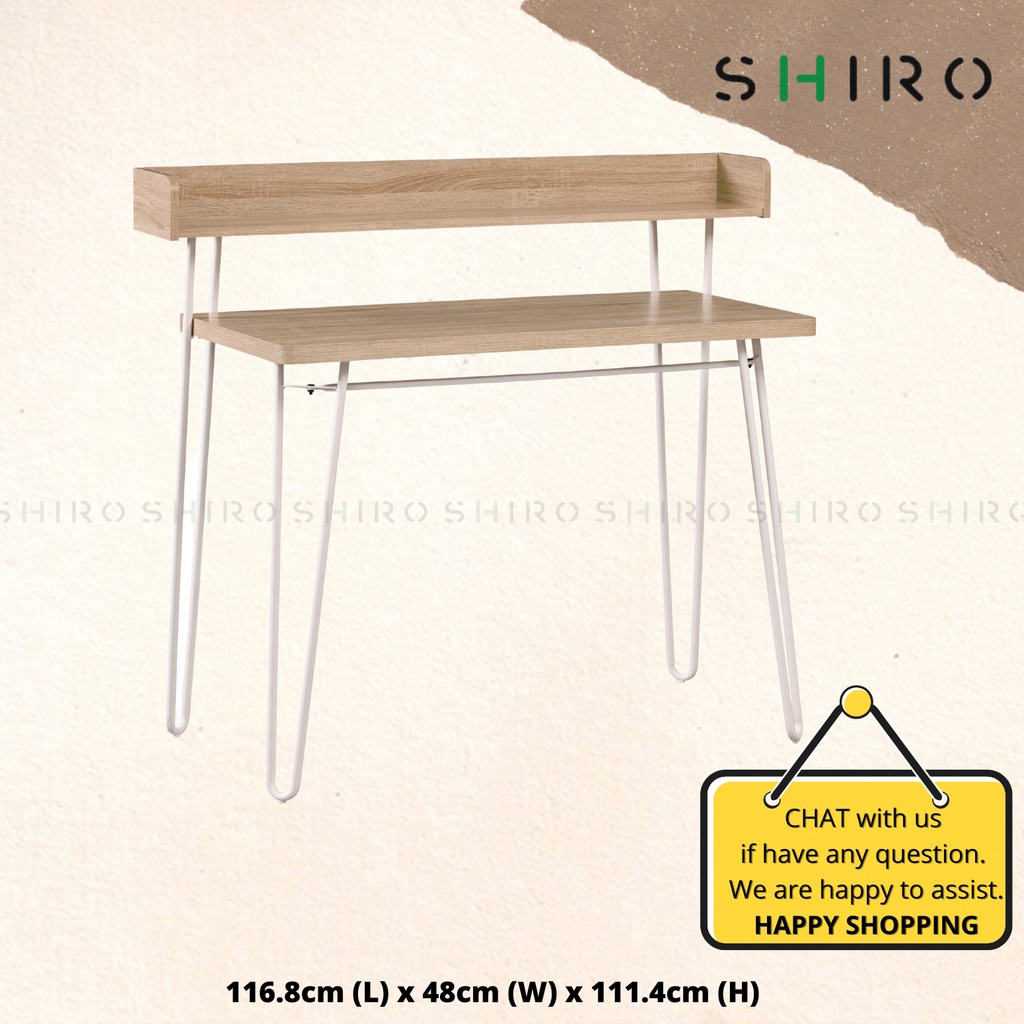 SHIRO Meja Belajar kanak kanak Study Table with Book Shelf computer table study desk 2 Tier Table Metal Leg Oak Color