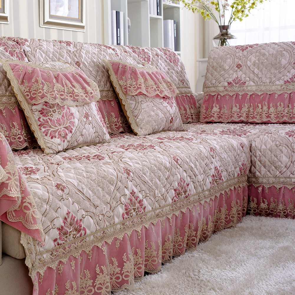 Sa Lace Jacquard Pink Sofa Cushion Sectional Furniture Protector