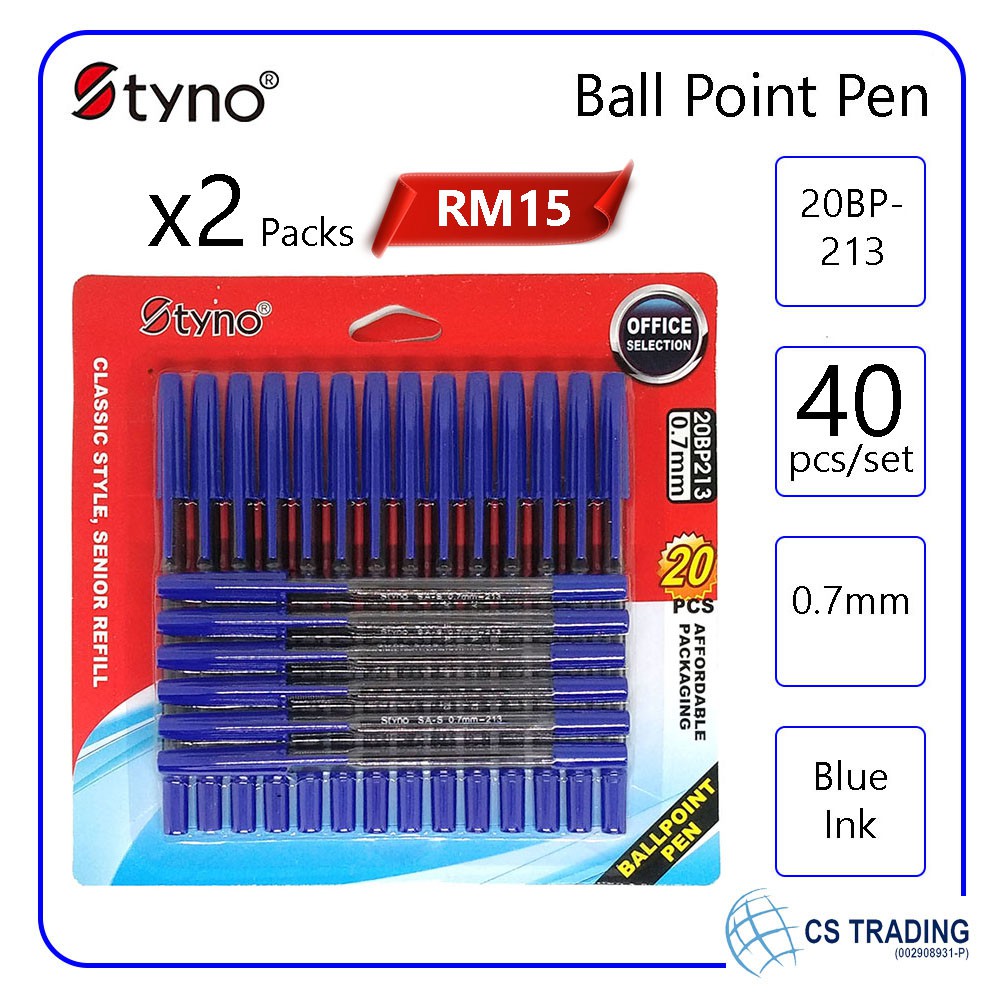 40 pcs x Tyno 0.7mm Ball Point Pen Blue (20BP213)