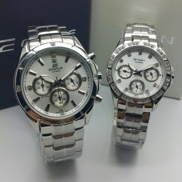 casio couple watch silver